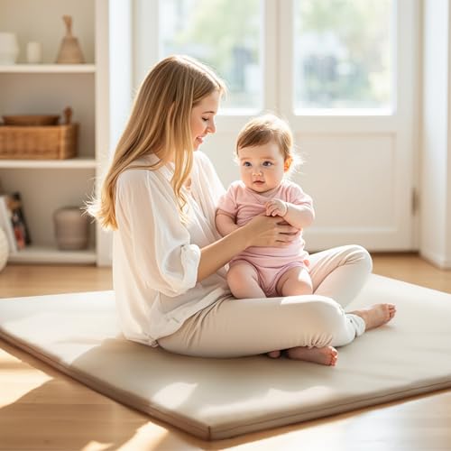 Padded Baby Play Mat - Thick Play Mat for Baby - Super Soft Non Toxic Vegan Leather Mat for Baby Girls and Boys Play on Floor - 50 x 50 Playpen Mat -Wipeable Tumbling Crawling Mat for Baby