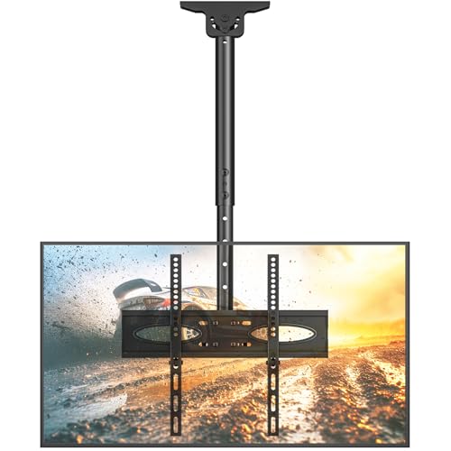 Ceiling TV Mount for 32-65 Inch Flat or Curved TVs, Full Motion Adjustable TV Bracket with 360°Swivel, Max VESA 400x400mm, Tilt Hanging TV Mount Holds up to 110 Lbs，Fits LCD LED OLED 4K Plasma TVs
