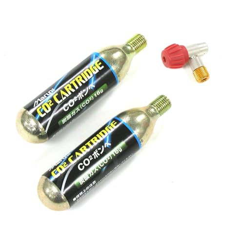 Maruni マルニ CO2ボンベ 2本入り 炭酸ガス K-611 + アダプタ バルブ 調整式 仏式 英式 K-610 【 セット販売 】自転車 4907388003325 4907388003318
