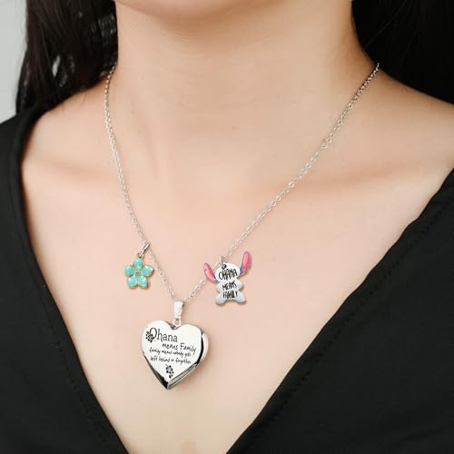 Image of Love Heart Locket Necklace That Holds Pictures Stitch-Shape Necklace Stuff Gifts Ohana Photo Lockets Necklace