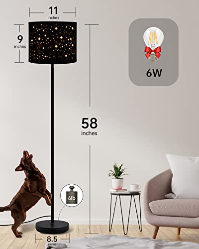 Boostarea Floor Lamp, Standing Lamp, 6W Led Floor Lamps With Black Lampshade, 2700K, Foot Switch, E26 Socket, 58" Tall Metal Pole Lamp, Simple Floor Lamps For Living Room/Bedroom/Farmhouse, Star #TOP4