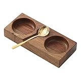 ＡＷＨＡＯ 調味料トレー 木製 つけだれ皿 スプーン付き 調味料皿 再利用可能 BBQ用 多用途 簡単お手入れ 日本風デザイン 日常食事に適用, 17x7x2.5cm