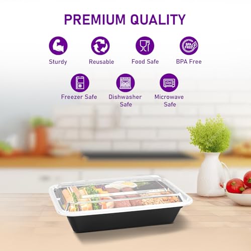 delka Meal Prep Containers -944ml | BPA-Free, Reusable Food Storage Boxes | Microwave, Freezer & Dishwasher Safe | Leakproof & Stackable for Healthy Meal Planning & Portion Control (10 Pack)