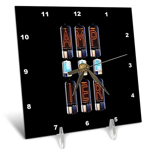 3dRose 6x6 Desk Clock with Orange & Blue Vacuum Tube Design