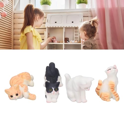 4 Unidades de Figura de Gato Em Miniatura Fofa, Brinquedos de Personagens de Gato Animal, Conjunto d