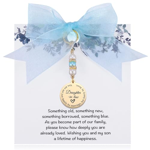 Image of MIXJOY Something Blue Gift for Bride, Wedding Day Bridal Blue Pearl Angel Wings Bouquet Garter Charm for Bride to Be