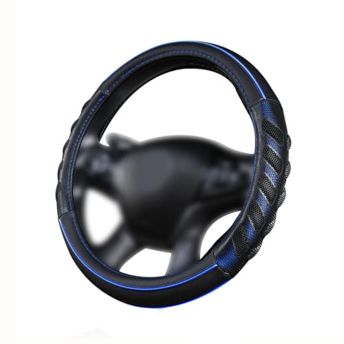 Flying-Banner-car-Steering-Wheel-Cover-Faux-Leather-Massage-Universal-fit-3D-Honeycomb-Hole-Anti-Slip-Sporty-15-Inches-Blue-Black