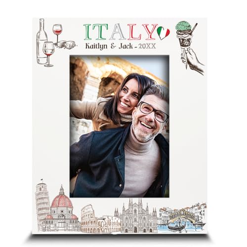 BELLA BUSTA-Personalized Europe Travel Picture Frame Custom Italy Photo Frame with City & Country-Honeymoon Vacation Adventure Favor Keepsake (Italy (5x7 Vertical))