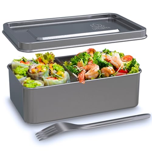 Umami Scatola Pranzo in Acciaio con forchette e divisore regolabile, adatta al microonde e lavabile in lavastoviglie, contenitori pranzo in acciaio inossidabile ermetici (950 ml)