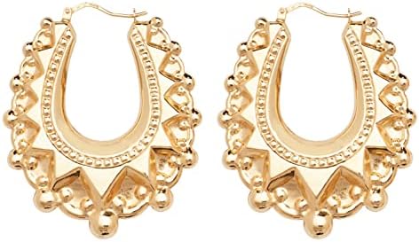 9ct Gold on Silver Huge Victorian Style Gypsy Oval Creole Hoop Earrings