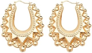 9ct Gold on Silver Huge Victorian Style Gypsy Oval Creole Hoop Earrings