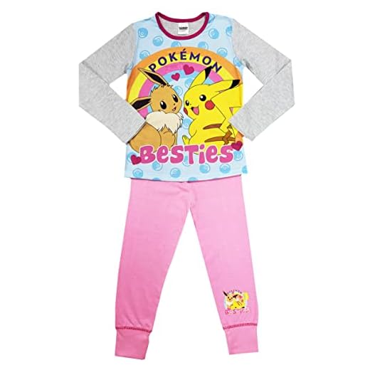 Pokémon Pijamas niñas, Ropa de Dormir con Personajes de Jugador, Juego de 2 Piezas, Rosa/Gris, Edad de 11 a 12 años
