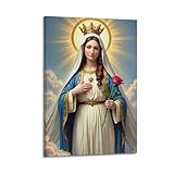 XMUXCY Religiöses Kunstposter Jungfrau Maria mit Rose, Heilig und Ästhetisch, voller religiöser Stimmung, Malerei, Leinwand-Kunstposter für moderne Familienschlafzimmer und Büro, Dekoration, Kunstwerk