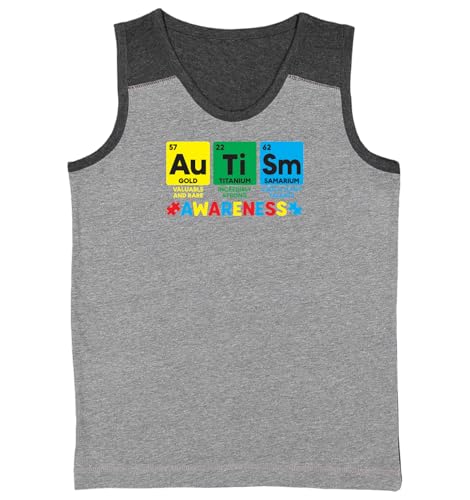 Haase Unlimited Autism Awareness Science Periodic Table Youth Contrast Back Tank Top (Heather/Charcoal, Medium)