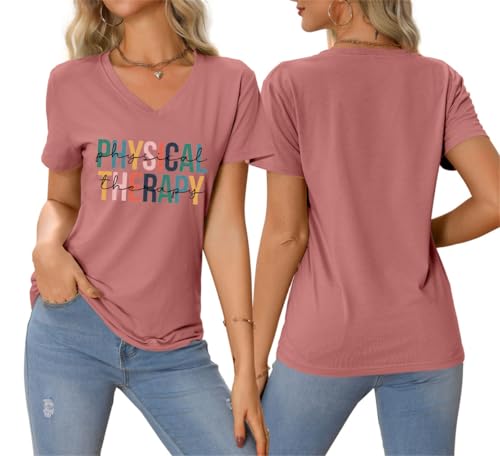 Physical Therapy Shirt Womens PTA Graphic Tee Short Sleeve V-Neck Physical Therapist Tshirt Cute PT Student T Shirt3