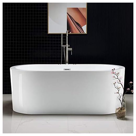 Woodbridge BTS1606/B0030 67" Whirlpool Water Jetted and Air Bubble Freestanding Bathtub with Chrome Overflow and Drain, BTS1606,White