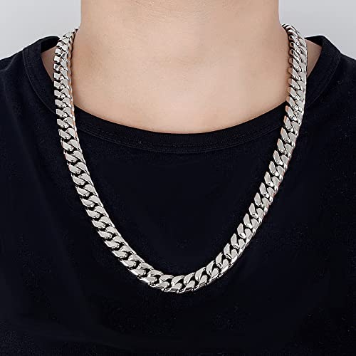 Meilanduo Solid 925 Sterling Silver 12Mm Miami Cuban Link Curb Chain Necklace With Box Lock Clasp, 22" 24" 26" 28" Inch Men's Necklace (22 Inch) #TOP2