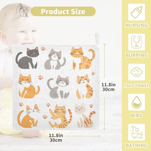 vvfelixl Baby Muslin Washcloths Lively Cats Baby Burp Cloths Cotton Babys Face Towel for Newborn Infants Boys Girls Soft and Absorbent 11.8 X 11.8 in, 3 Pack4