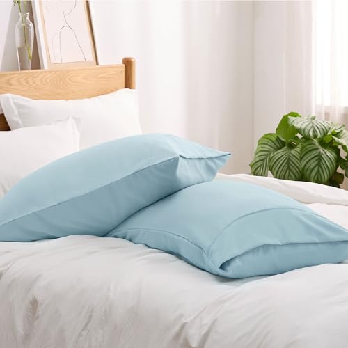 Bedsure King Size Pillow Cases Set of 2 - Light Blue Brushed Microfiber Pillowcases 2 Pack, Super Soft Pillow Case Cover with Envelope Closure, Wrinkle, Fade and Stain Resistant, 20x36 Inches