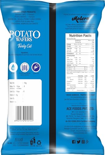 Image of Modern Kitchens Potato Wafers Salted - 70g | Plant-Based Vegan, No Artificial Flavors or Colors, Zero Trans Fat & Cholesterol | Made with Rock Salt (Sendha Namak)