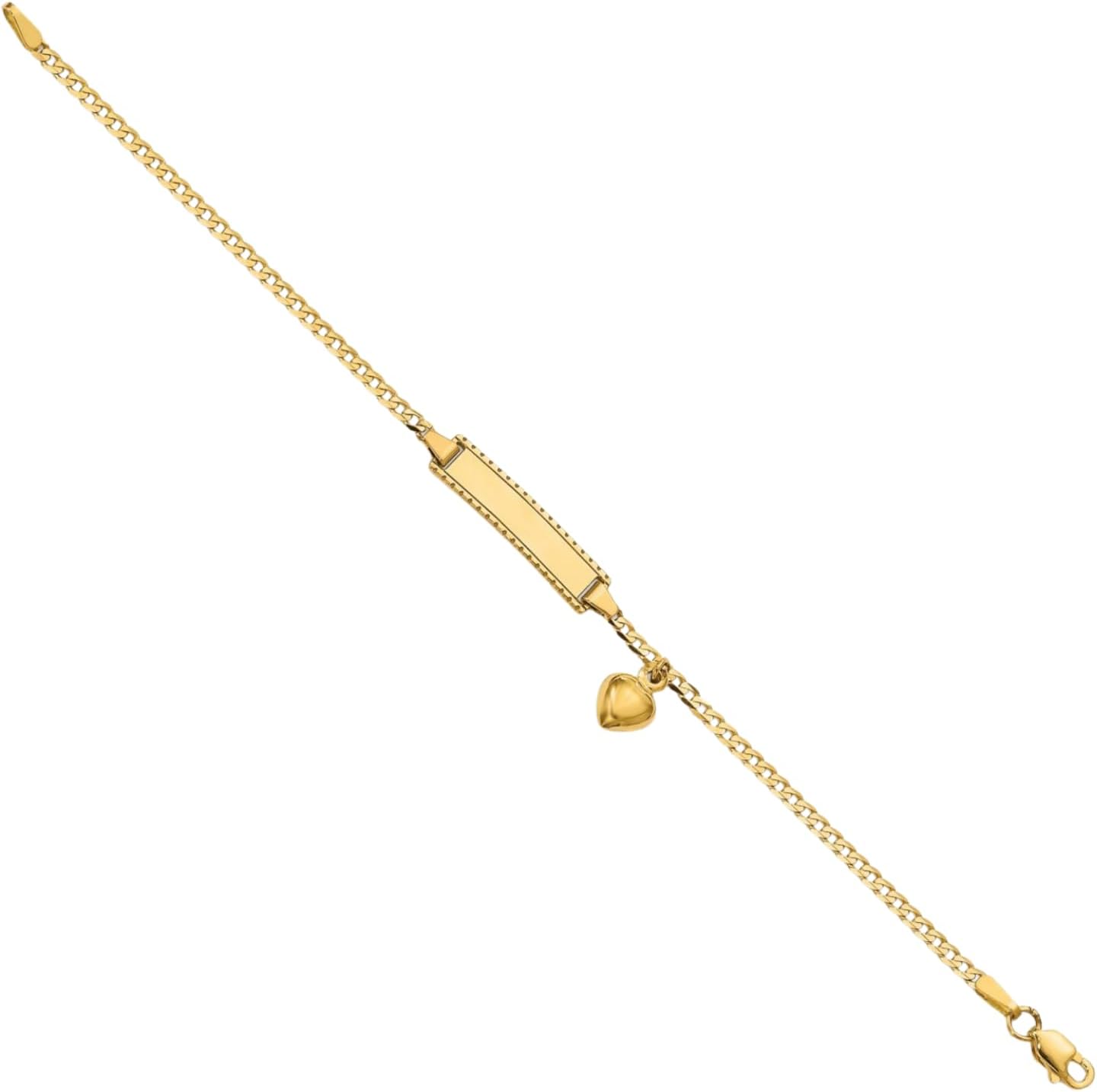 IceCarats 14K Solid Yellow Gold 5.1mm Thick Curb Chain Heart Charm Link ID Bracelet Polished, Engravable