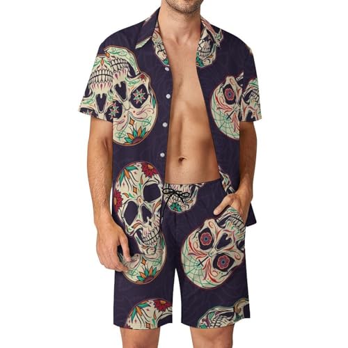 Ensemble chemise hawaïenne crâne pour homme avec short et pantalon de plage d'été