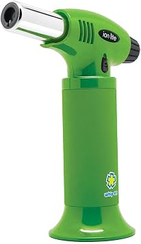 Ion Lite Torch, All Green. Butane Torch Lighter, Refillable Cooking Torch with Adjustable Flame, Safety Lock for Soldering, Kitchen, Welding
