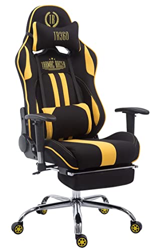 TPFLiving Silla de oficina Racing Limitless-2 tela con reposapiés Estructura: metal cromado - Asiento: Tela Negro/Amarillo