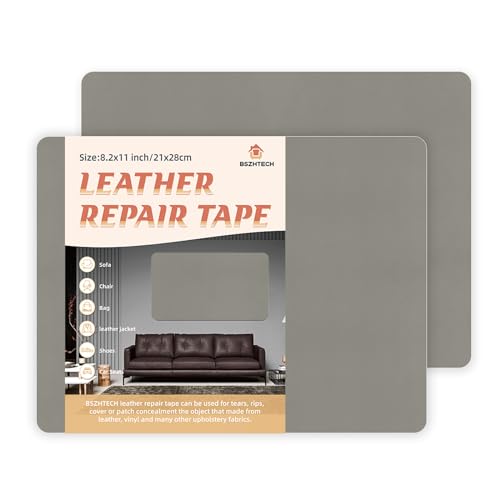 BSZHTECH Self Adhesive Leather Repair Patch Tape for Couch Sofa Grey 2Pcs