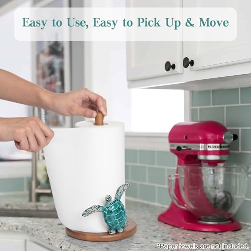 Turtle Paper Towel Holder - Coastal Decor for Home Ocean Decor Beach House Beachy Themed, Sea Turtle Gifts for Women, Cute Decorative Paper Towel Holder Stand Countertop Kitchen Nautical Teal Wood - Image 6