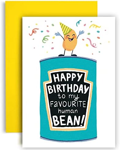 Huxters Happy Birthday Card  A5 Friend Funny Card  Happy Birthday to my Human Bean - Whimsical Artwork and Word Play Funny Birthday Card  350GSM Cute Cards with Envelope (Happy Birthday)