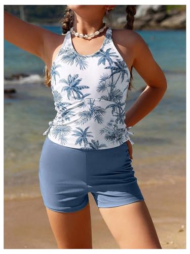 Image of Girl's 2 Piece Tankini Set Tropical Print Bathing Suits Hawaiian Swimsuits with Shorts Beachwear Tankini
