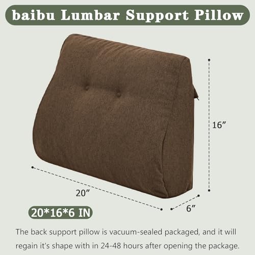 baibu Lumbar Support Pillow for Recliner, Large Memory Foam Dual-Layer Patent Design Back Support Cushion for Sofa & Gaming Chair, Ergonomic Lumbar Pillow with Machine Washable Cover, Brown - Thumbnail 4