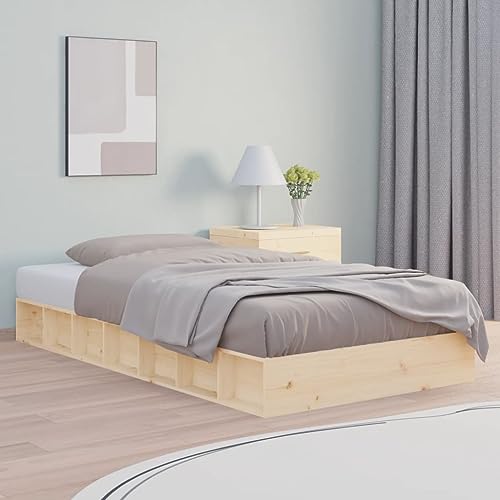 vidaXL Estructura de Cama Individual Somier Dormitorio Base Habitación Muebles Mobiliario Hogar Cuarto Descanso de Madera Maciza 90x190 cm