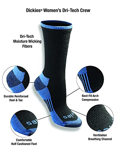 Dickies Women's Dritech Advanced Moisture Wicking Crew Socks, Black Assorted (6 Pairs), Shoe Size: 6-9 #TOP5