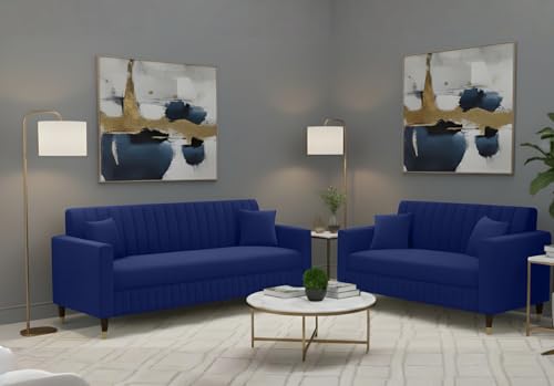 Image of AMATA Omega 3+2 Seater Suede Velvet Fabric Sofa Set with Two Cushions Perfect for Home Office Guests Living Room (06 Royal Blue, Omega 3+2 Seater Sofa)(3 Year Warranty)