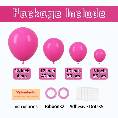 Image of Voircoloria 130pcs Hot Pink Balloons Different Sizes 18 inch 12 inch 10 inch 5 inch Dark Pink Balloons for Birthday Graduation Baby Shower Wedding Anniversary Princess Theme Party Valentine's Day Decorations