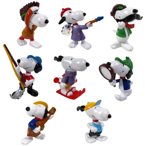 OPO 10 - Lot de 8 Figurines Snoopy 6cms, Peintre + Guitariste + Skieur + détective + aviateur + Sportif + pêcheur + Indien / LSN2