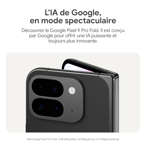 Google Pixel 9 Pro Fold – Smartphone Android débloqué avec Gemini – Triple Appareil Photo arrière avancé – Écran Pliable – Vidéo en Mode Mains Libres – Noir Volcanique, 256GB
