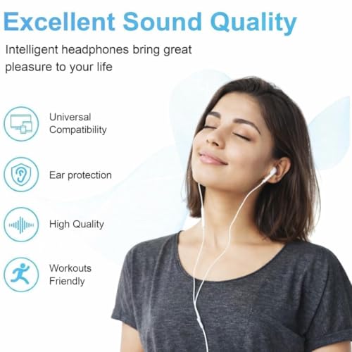 Image of Original Type-C Wired Earphones Compatible with iPhone 15, 16, 17 Featuring Rich Stereo Sound, HD Voice Microphone, in-Line Media Controls and Lightweight Comfortable Design (White) (Off White)