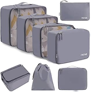 BAGAIL 8 Set Packing Cubes, Lightweight Travel Luggage Organizers with Shoe Bag, Toiletry Bag & Laundry Bag (Pewter Color)