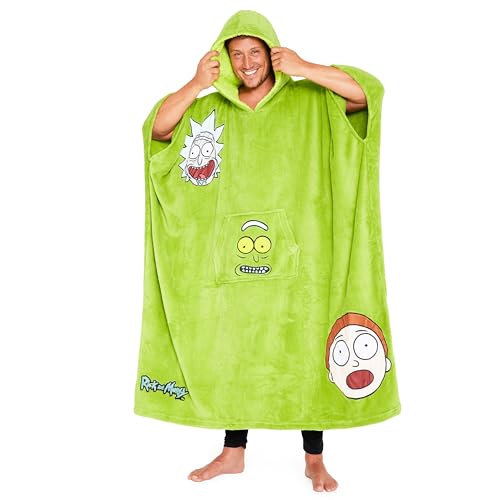 Rick y Morty Sudadera Hombre - Sudadera Manta con Capucha de Forro Polar, Talla Única, Oversize - Regalos para Hombre (Verde Largo)