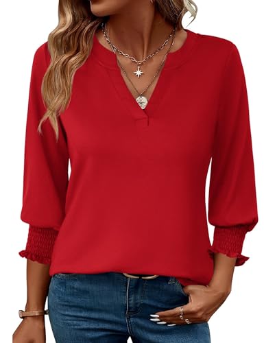 Rapbin Bluse Damen 3/4 arm langerm V-Ausschnitt Tunika Sommer Tops...