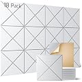 Sonicism 18 Pack X-Lined Acoustic Panels with Self-Adhesive, 12"X 12"X 0.4" Sound Proof Foam Panels, Decorative Soundproof Wall Panels, Sound Absorbing Tile for Home & Offices, White