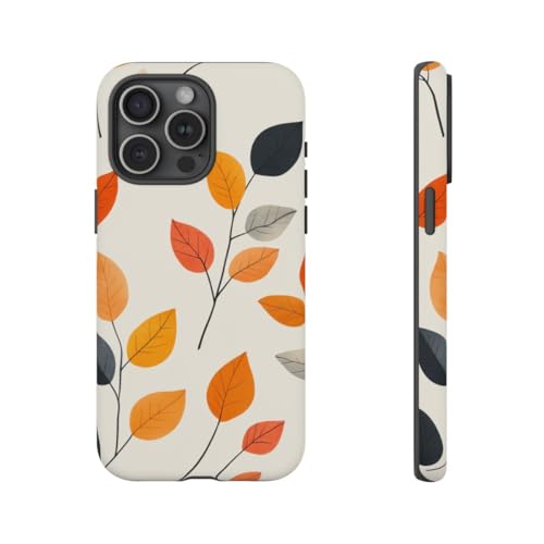 Coque rigide mate iPhone 15 Pro Max orange avec motif feuilles d'automne
