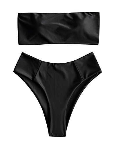ZAFUL Women's Strapless High Cut Bandeau Bikini Set with Choker 2 Piece Bikini