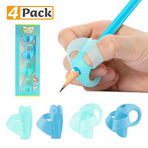 4PCS Agarrador de Lápiz, Pencil Grips Ergonómico Bolígrafo Agarre para Lápiz Corrector para Sujeción de Lápiz Original Dispositivo de Corrección de Escritura para Niños Adultos Derechos Zurdos (azul)