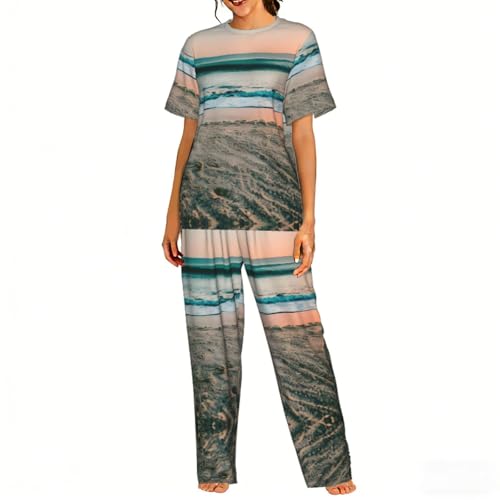 Pyjama doux femme au motif coucher de soleil plage