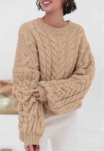Image of PRETTYGARDEN Womens Sweaters Spring 2026 Cable Knit Long Sleeve Crewneck Oversized Sweater Chunky Pullover Loose Outfits
