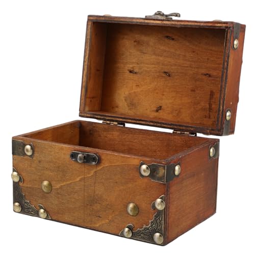 Didiseaon Wooden Treasure Chest Vintage Trinket Box Antique Makeup Storage Box with Lock Large Capacity
